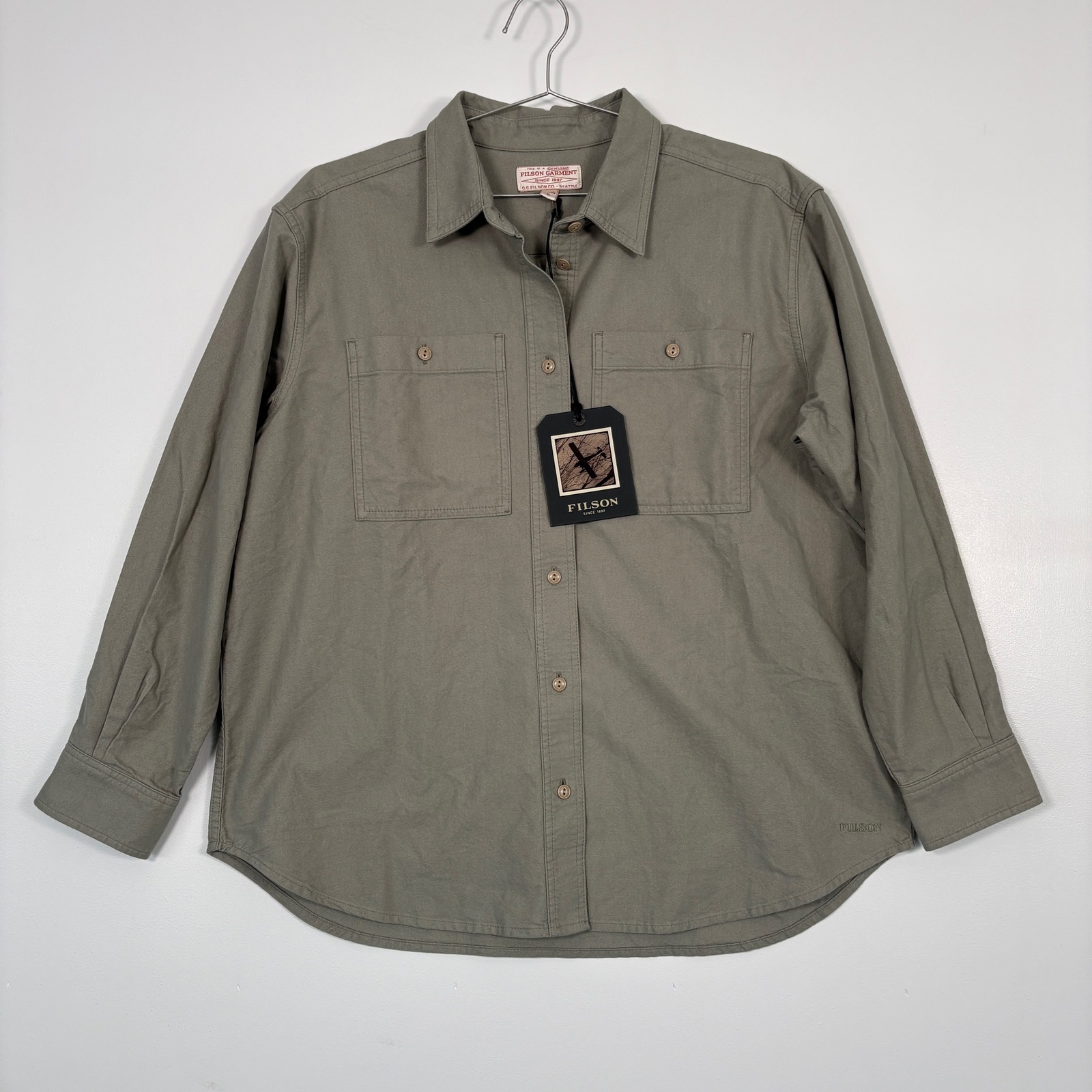 Filson Womens Field Chamois Shirt Xl Desert Sage Green Cotton Button Up 20289094